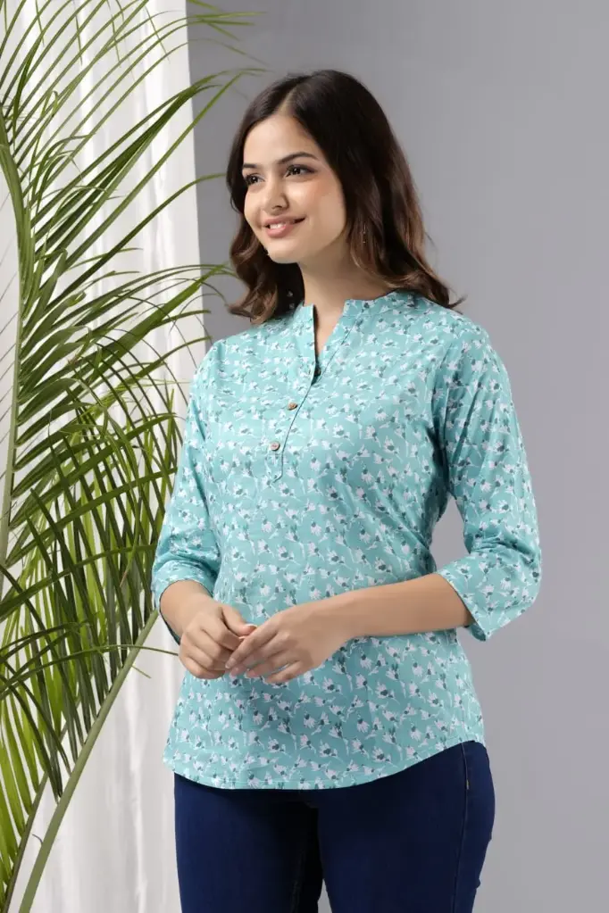 Trendy and Classy Printed tops for Daily wear Turquoise